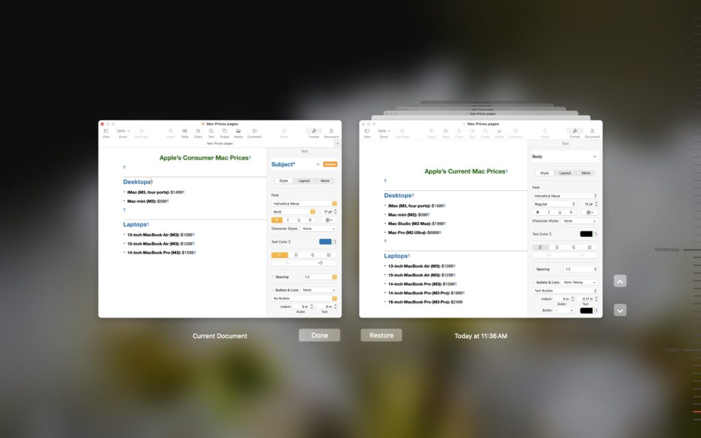 Mac Apps Keep Versions of Your Documents as You Work