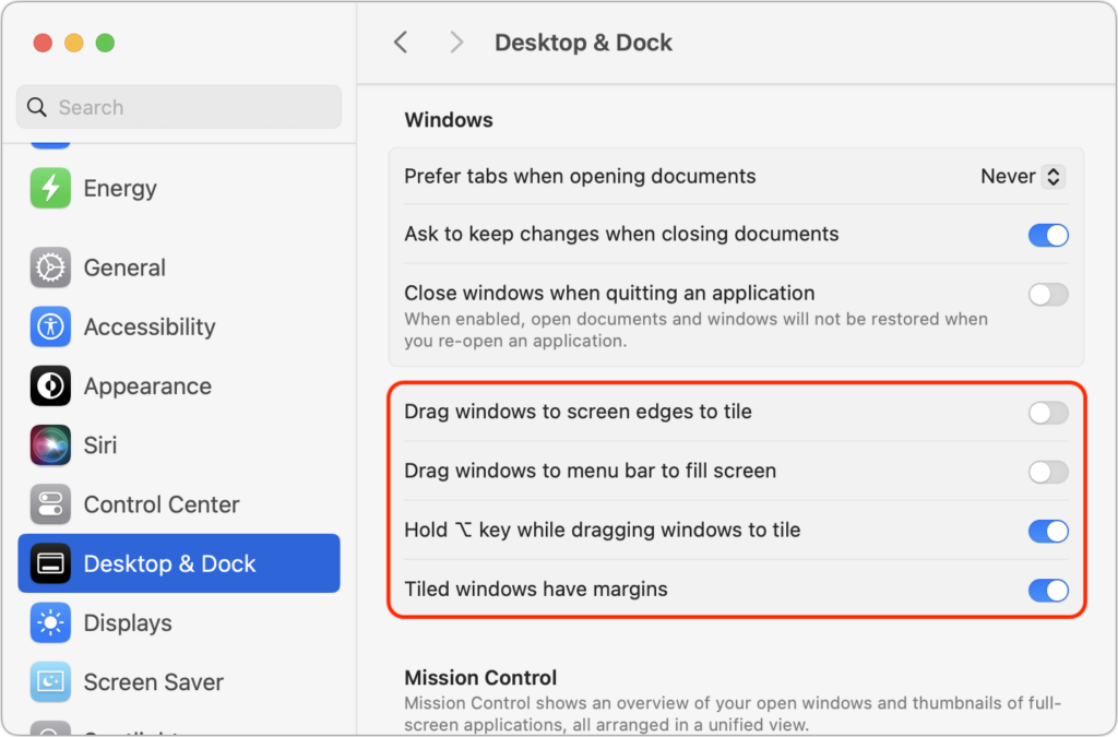 Control Window Tiling in macOS 15 Sequoia