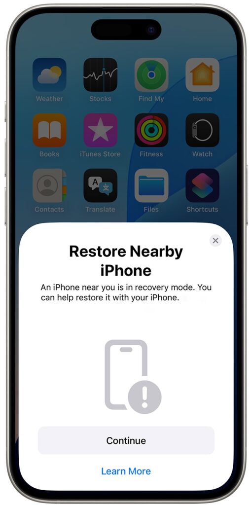 Recovering from Failed Update with a Nearby iPhone or iPad