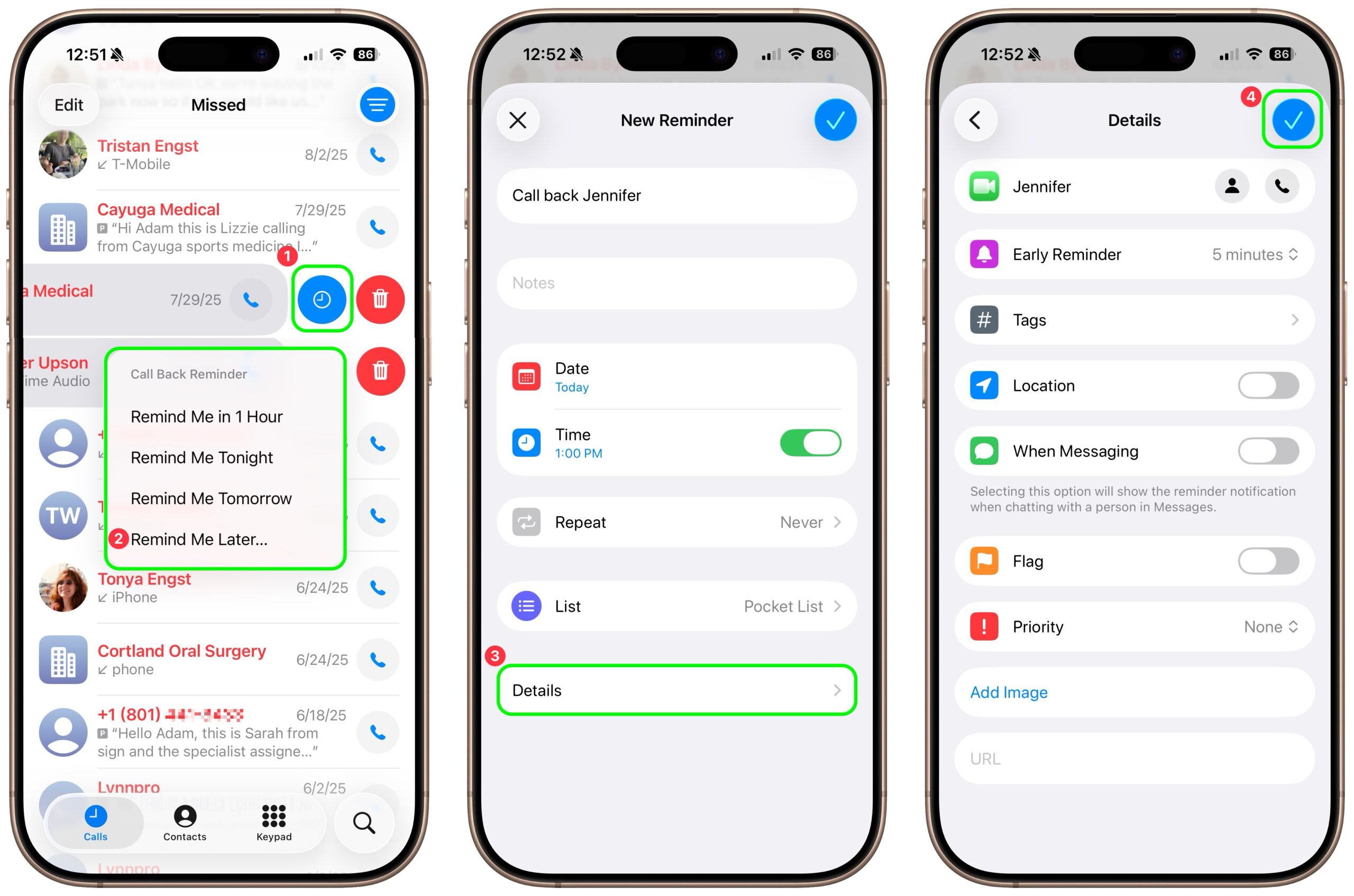 Create Reminders to Return Calls Directly in the Phone App