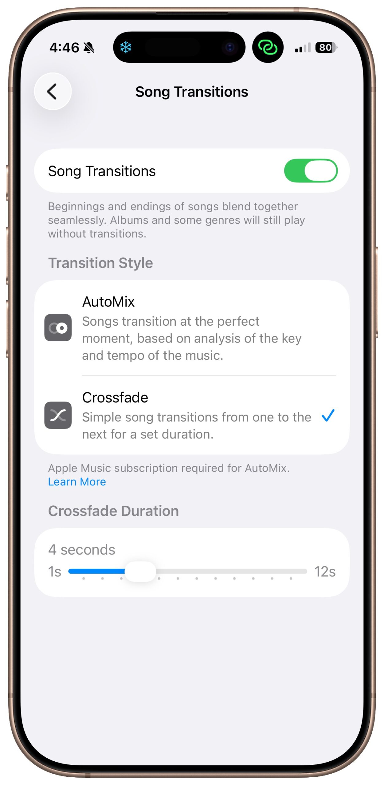 Control Song Transitions in Apple Music